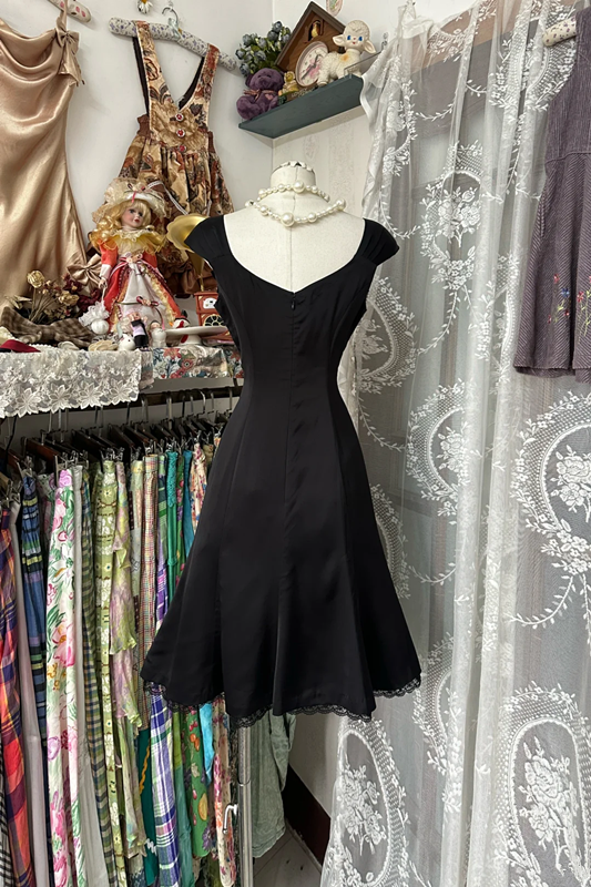 Black halter-neck fitted A-line mini dress, ball gown R6317