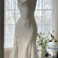 Apricot white halter-neck fitted long ball gown R7671