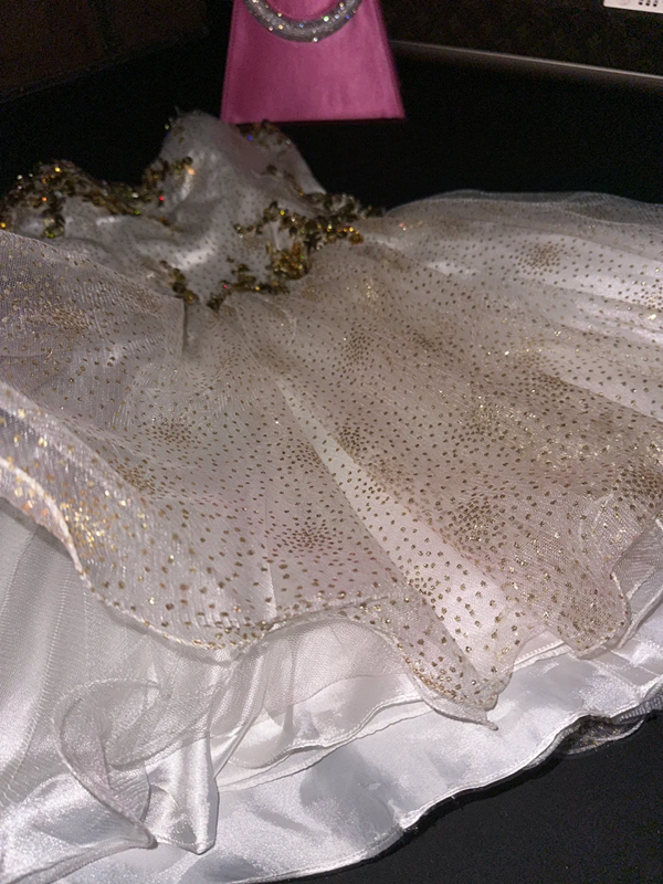 White strapless, fitted A-line princess short ball gown R7035