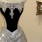 Silver-neck black bodice waist-cinching silver skirt sexy and elegant prom dress R7943