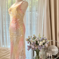 Pastel halter-neck fitted long ball gown for a sweet and girly look R7751