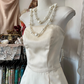 Ivory white strapless satin mini dress, fitted waist, prom dress R6277