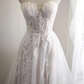 White strapless floral-stitched fitted long ball gown/bridal dress R6835