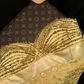 Gold strapless beaded fitted long ball gown R6956