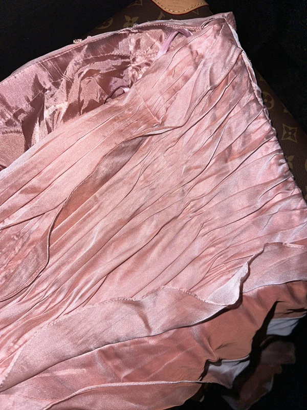 Pink strapless fitted satin long ball gown R6875