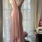 Light pink sleeveless fitted waist bodycon long ball gown R7712