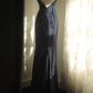 Navy blue halter-neck fitted waist bodycon sexy long ball gown R6717