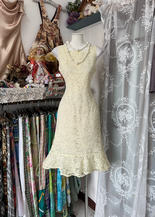 Apricot sleeveless fitted lace sexy mini dress, ball gown R6356