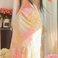 Pastel halter-neck fitted long ball gown for a sweet and girly look R7751