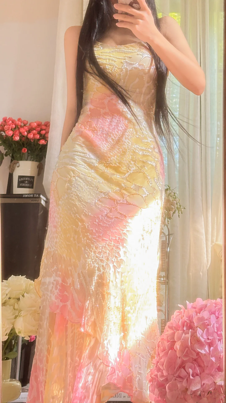 Pastel halter-neck fitted long ball gown for a sweet and girly look R7751