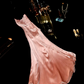Pink strapless fitted satin long ball gown R6875