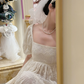 Light apricot square-neck lace puff-sleeve long elegant prom dress R7982
