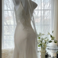 Apricot white halter-neck fitted long ball gown R7671