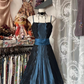 Navy Blue Spaghetti Strap Waist-Cinched A-Line Sexy Short-Length Ball Gown R7435