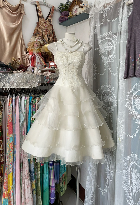 Light apricot suspender waist slim fit A-line cake skirt ball gown R6198