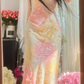 Pastel halter-neck fitted long ball gown for a sweet and girly look R7751