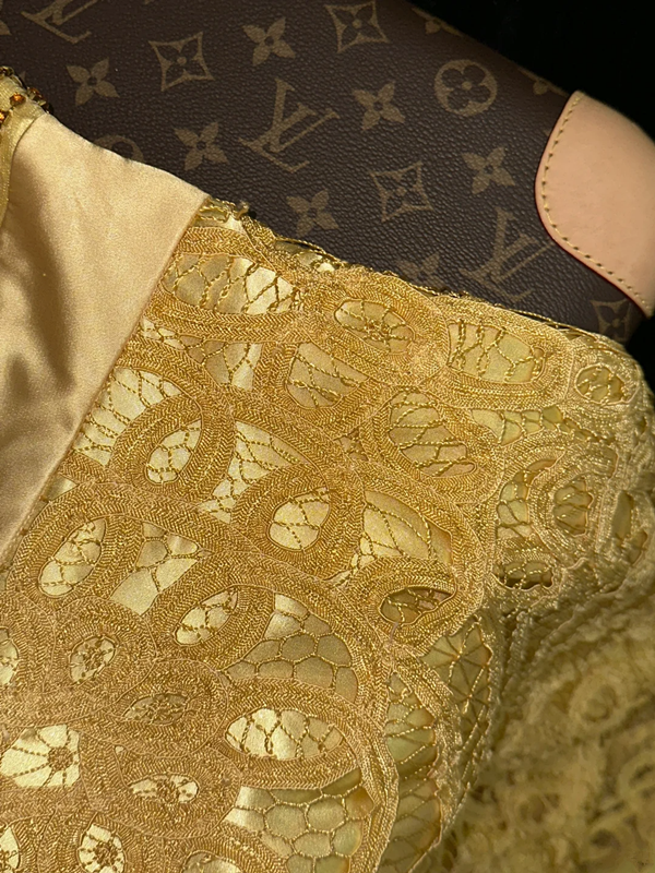 Gold strapless beaded fitted long ball gown R6956