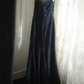Navy blue halter-neck fitted waist bodycon sexy long ball gown R6717