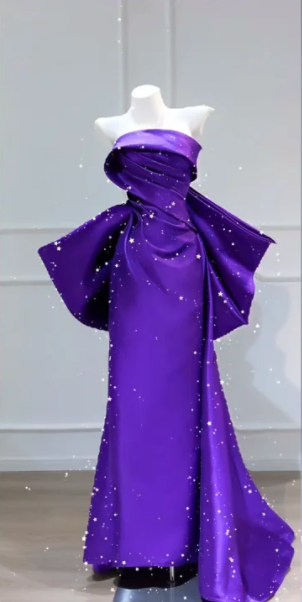 Purple Strapless Waist-Cinched Slim-Fit Elegant Long Ball Gown R7155