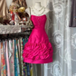 Rose pink strapless fitted waist tulip skirt short ball gown R7863