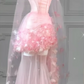 Pink strapless fairy patchwork floral tulip skirt long ball gown R6435
