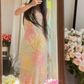 Pastel halter-neck fitted long ball gown for a sweet and girly look R7751