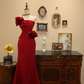 Red strapless long wedding dress with 3D floral embellishments, fitted waist, and hip-hugging silhouette R6597