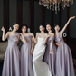 Purple satin waist slim fit elegant ball gown, bridesmaid dress R5996