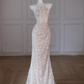 Silver halterneck sequined slim waist hip-hugging maxi bridal gown R5839