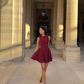Dark red sleeveless slim waist A-line short skirt homecoming dress R5526