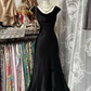 Black sleeveless halter neck, fitted waist, fishtail long ball gown R7516