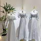 Gray satin waist-cinched, slim-fit ball gown, bridesmaid dress R5958