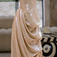 Champagne color halterneck sequined waist slim pleated sexy long dress bridal gown R5800