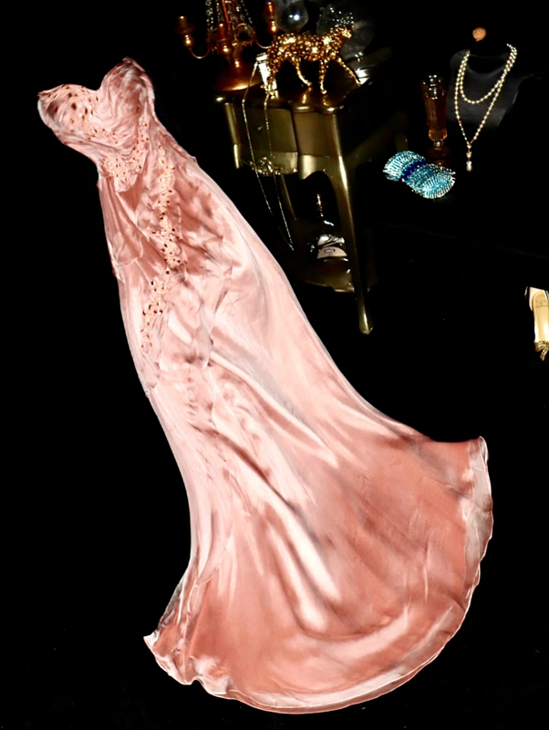 Pink strapless fitted satin long ball gown R6875