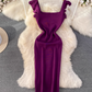 Flying sleeve suspender dress, elegant waist-length knitted hip-wrapped dress R0333