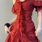 Beautiful dress French style high-end niche design off-shoulder irregular waist small red dress R0415