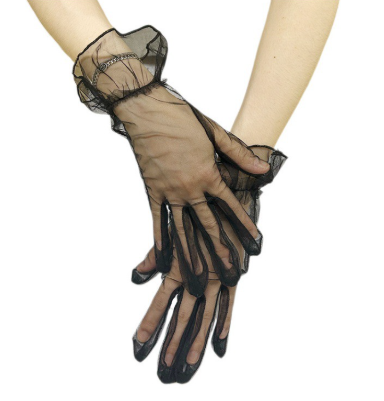 Women's Ruffle Tulle Mesh Gloves Wedding Party Gloves Short Prom Evening Gloves     S6227