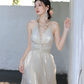 Elegant White A-Line V-neck Maxi Evening Dress Prom Dress RS464