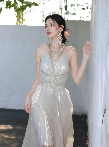 Elegant White A-Line V-neck Maxi Evening Dress Prom Dress RS464