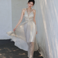 Elegant White A-Line V-neck Maxi Evening Dress Prom Dress RS464