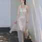 Elegant White A-Line V-neck Maxi Evening Dress Prom Dress RS464