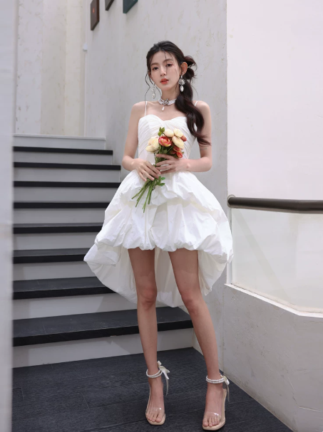 Elegant White A-line Spaghetti Straps Corset Mini Evening Dress Homecoming Dress RS468