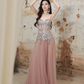 Sexy Dusty Pink Sequin A-Line Strapless High-Slit Maxi Evening Dress Prom Dress RS465