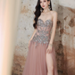 Sexy Dusty Pink Sequin A-Line Strapless High-Slit Maxi Evening Dress Prom Dress RS465
