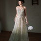 Gentle Soft Green Sequin A-Line Spaghetti Straps Applique Maxi Evening Dress Prom Dress RS466