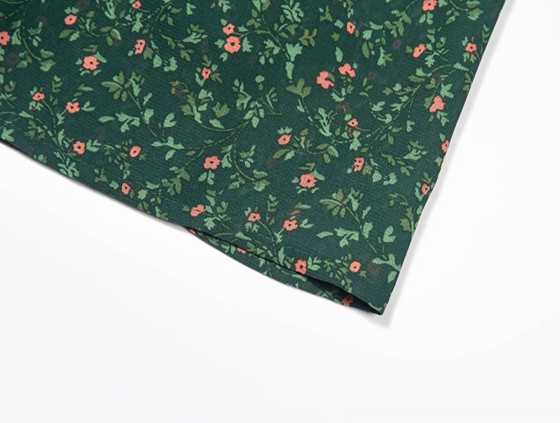 2025 Summer New Retro Platycodon Floral Green Holiday Short Suspender Dress R0906