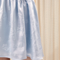 Blue embossed rose flower pleated waist bow dress R5249