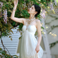 Gentle White A-Line Strapless Tulle Open Back Maxi Evening Dress RS467