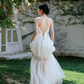 Gentle White A-Line Strapless Tulle Open Back Maxi Evening Dress RS467