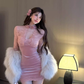 New Chinese style hollow lace splicing dress 2025 pure desire waist hip short skirt R1226